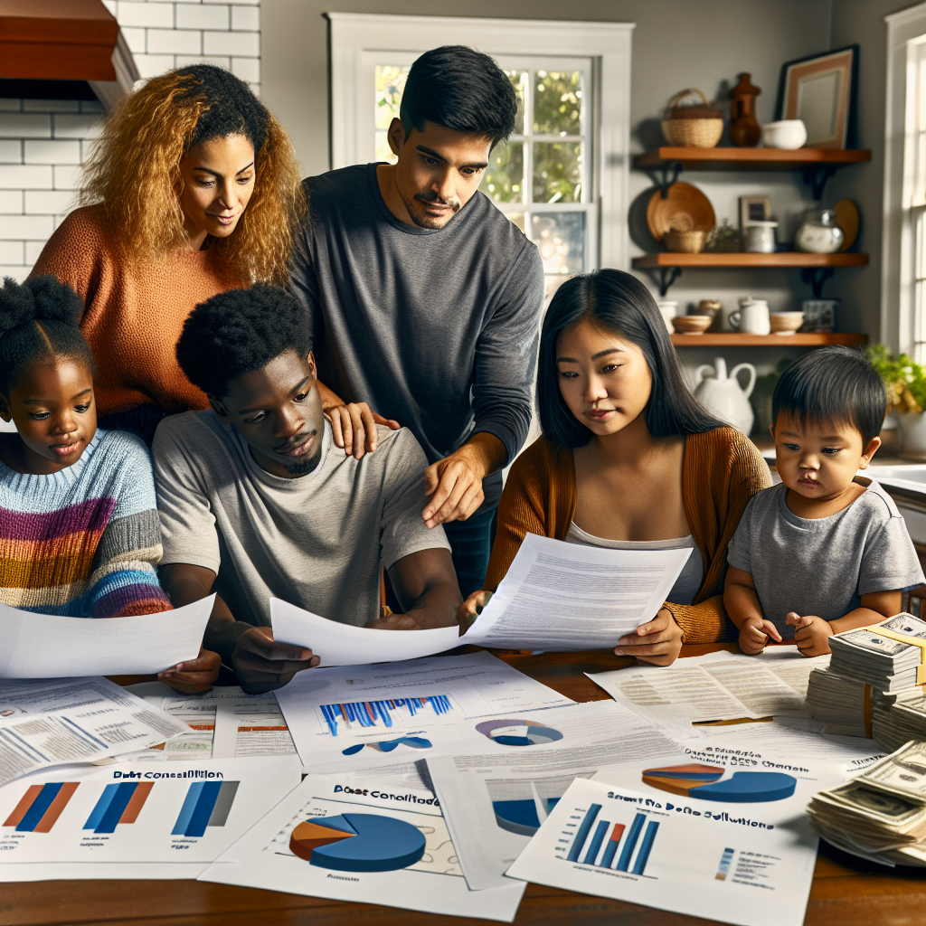 Smart Debt Consolidation Solutions for Fresno Families: A Guide to Financial Freedom A diverse Fresno family reviews paperwork together at their kitchen table, exploring smart debt consolidation solutions for financial freedom.