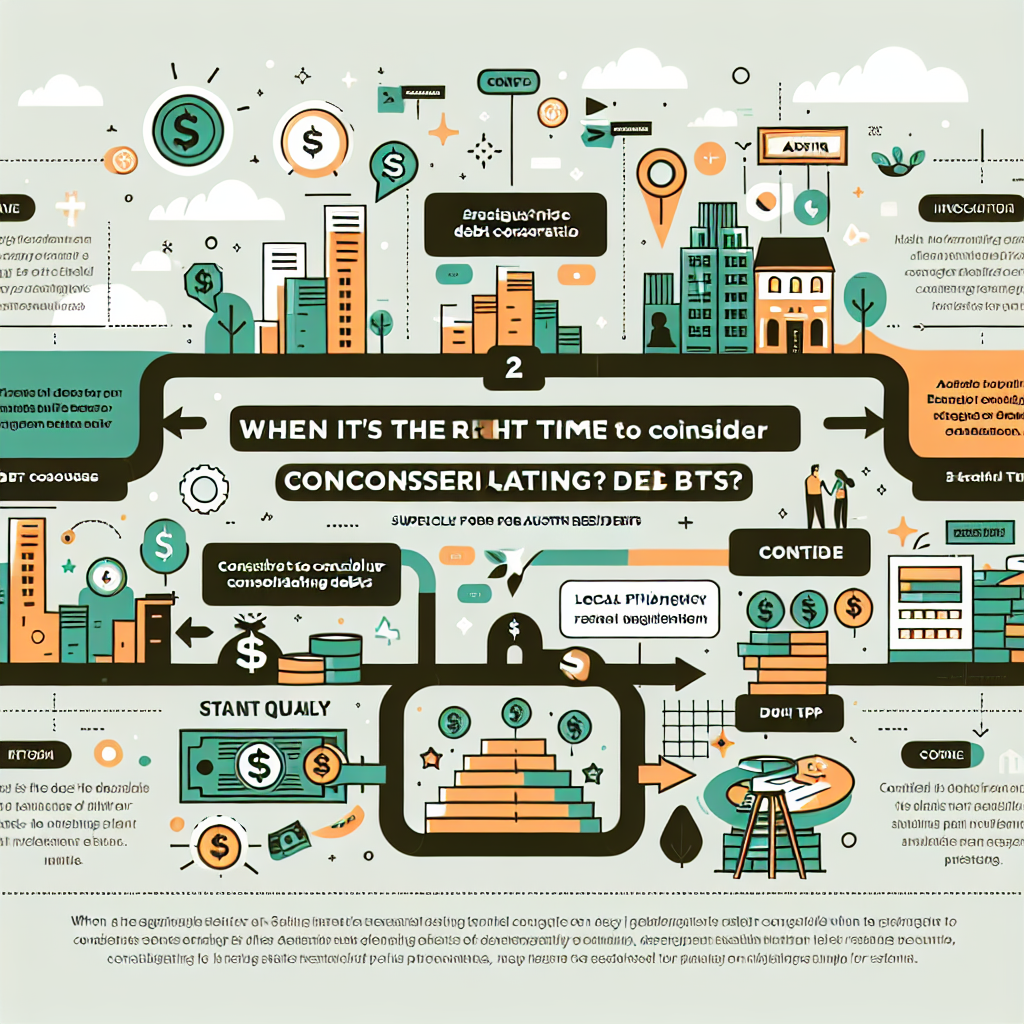 Strategic Debt Consolidation Timing for Austin Homeowners Infographic outlining key moments for Austin homeowners to consider debt consolidation, featuring bolded tips and internal links to local financial resources.